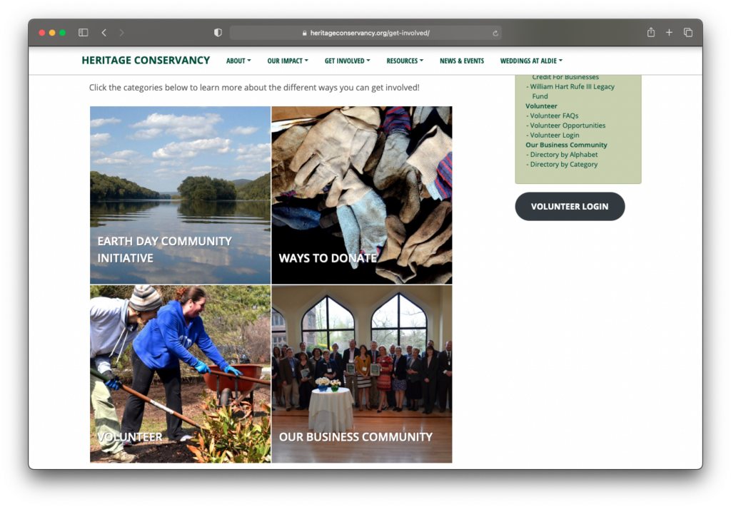 Heritage Conservancy – Dynamic footer example – WordPress, Custom Theme